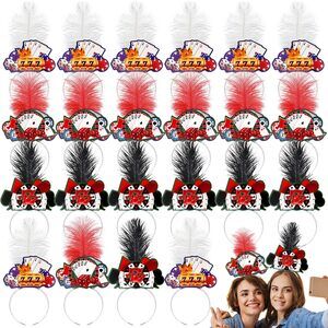 1945 24 Pcs Casino Themed Party Tiaras Poker Dice Feather Headpiece Colorful